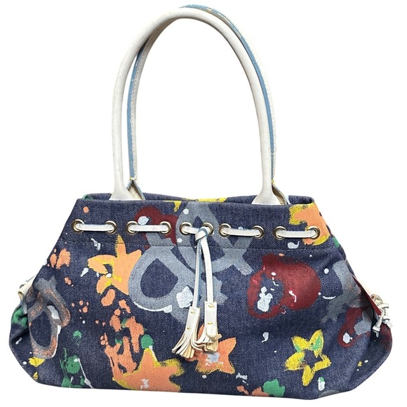 Dooney & Bourke Handbags - Dooney & Bourke Vintage Y2K Graffiti Paint Splatter Denim Shoulder Bag USA
